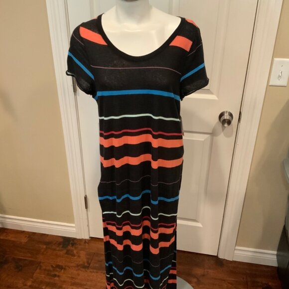 Free People Multicolor Striped Short Sleeve Maxi Dress Size Medium - Picture 1 of 6